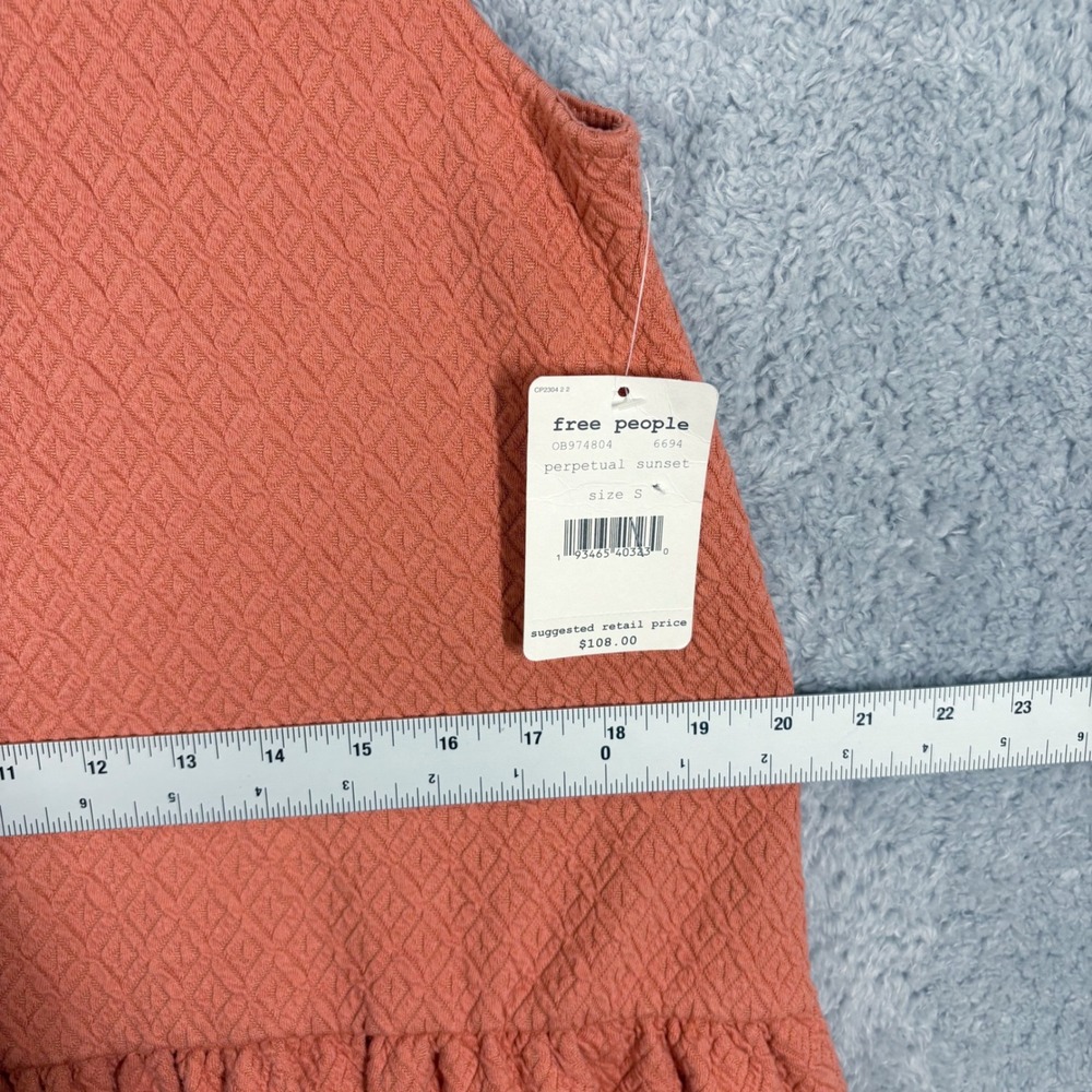 NWT Free People Easy‎ Street Tiered Drop Waist Mini Dress Size S Orange Textured - Picture 5 of 9
